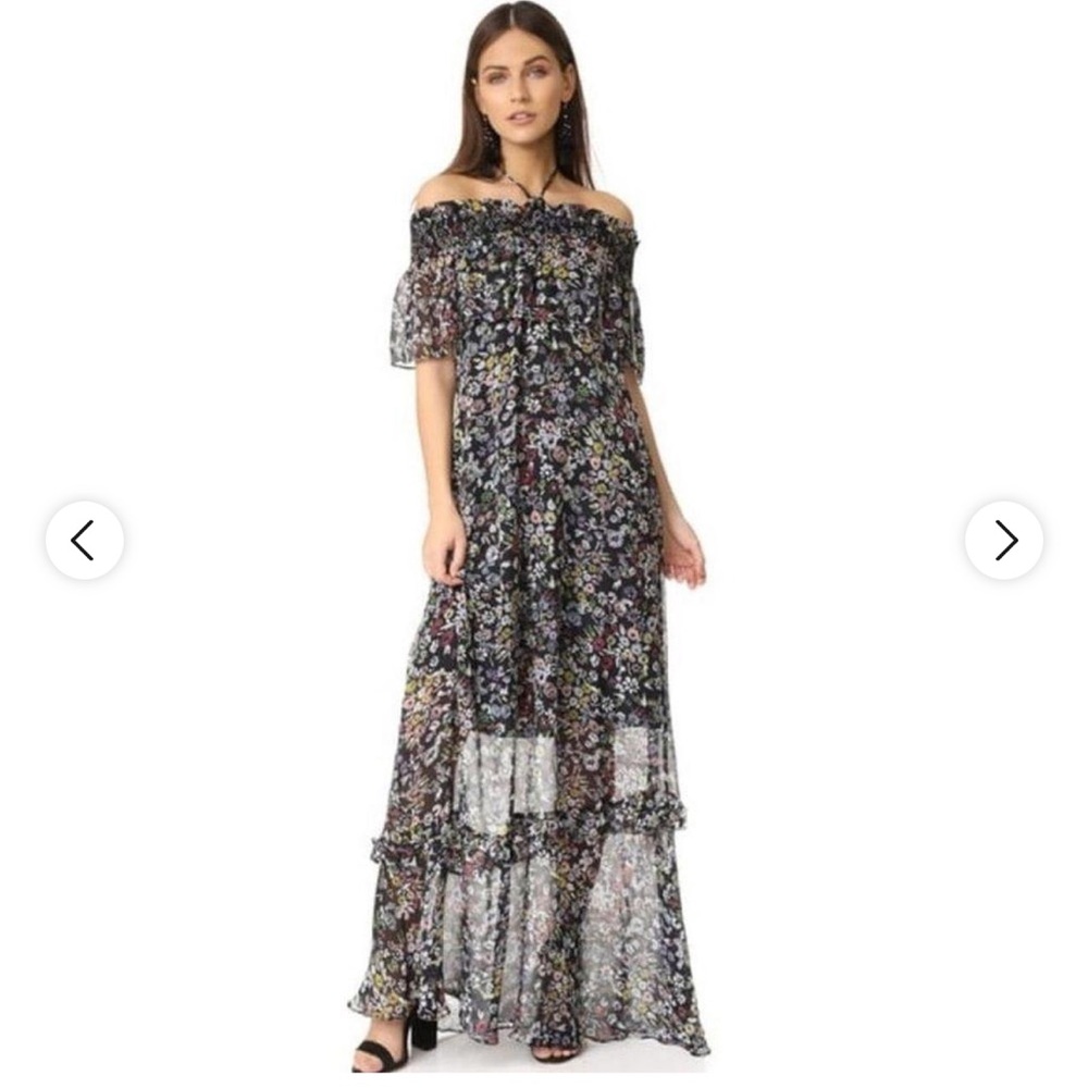 Rebecca Minkoff Black Floral Off-Shoulder Maxi Dress